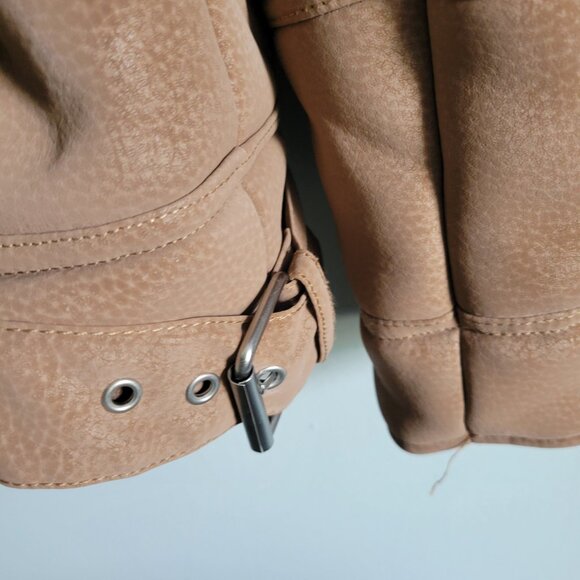 Topman Tan Jacket Men's Large Faux Shearling Borg Collar Aviator Buckle Coat NWT - Picture 4 of 12